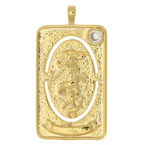 Pendente carta dei tarocchi - Il mondo- con Ossido di zirconio 34x18 mm Dorato Cristallo x1