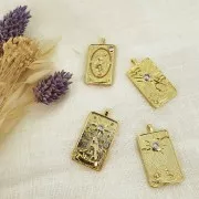 Pendente carta dei tarocchi - Il mondo- con Ossido di zirconio 34x18 mm Dorato Cristallo x1