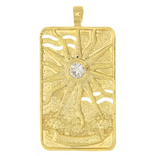 Pendente carta dei tarocchi -Il Sole - con  Ossido di zirconio 34x18 mm - Dorato -Cristallo x1