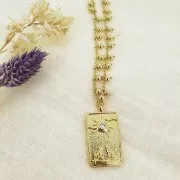 Pendente carta dei tarocchi -Il Sole - con  Ossido di zirconio 34x18 mm - Dorato -Cristallo x1