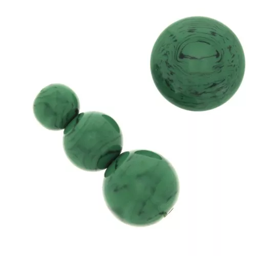 Assortimento di 26 perle e 2 cabochon in resina opaca 6-8-10mm - Malachite