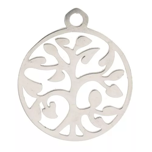 Ciondolo tondo scavato albero di vita 17x14 mm - Acciaio inossidabile x1