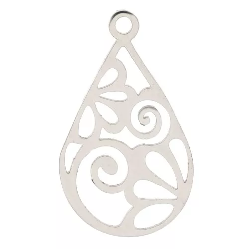 Pendente goccia scavato arabeschi 22x13 mm - Acciaio inossidabile x1