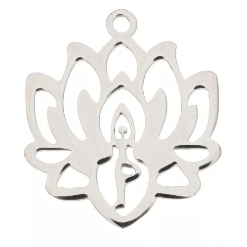 Pendente fiore di loto scavato 21x19 mm - Acciaio inossidabile x1