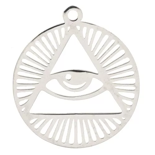 Pendente tondo traforato triangolo e occhio 22x20 mm - Acciaio inossidabile x1