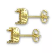Orecchini a chiodo castone cabochon senza anellino mm. 8 dorato con oro fino x2