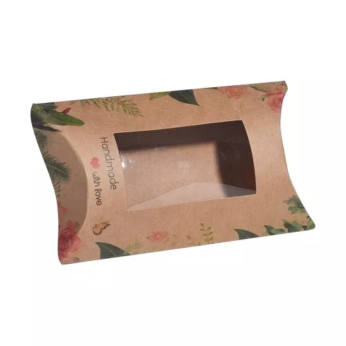Confezione berlingot in cartone - Handmade floreale 17.5x11x3.5 cm - Kraft x1