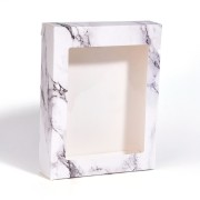 Scatola da montare in cartone - Modello marmo 16.5x13.5x3.5 cm - Bianco - Nero x1