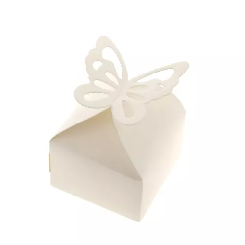 Scatola regalo farfalla da montare 6x6x4 cm - Ecrù scintillante x5