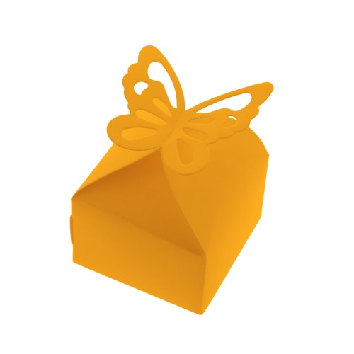 Scatola regalo farfalla da montare 6x6x4 cm - Arancione scintillante x5