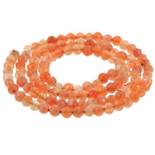 Perla rotonda sfaccettata da 3,5 mm in agata - Arancione x 37 cm