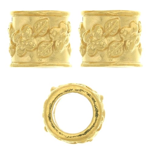 Perla tubo fiore 6x7 mm con foro grande 4.5 mm - Argento925 Dorato con oro fino x1