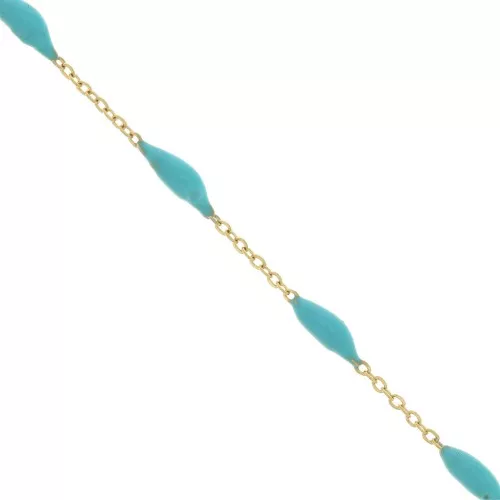 Catena maglia forzatina- resine eposs. 2.6mm Turquese Acciaio inoss. dorato x90cm