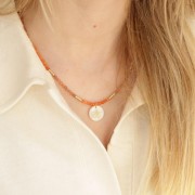 Zecchino tondo 16 mm in madreperla albero di vita resinato - Dorato - Naturale x1