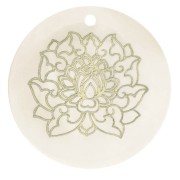 Pendente tondo 30 mm in madreperla fiore di Loto resinato - Dorato - Naturale x1