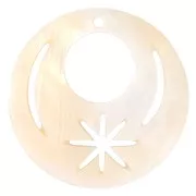 Pendente tondo 30 mm in madreperla stella e luna traforato - Naturale x1