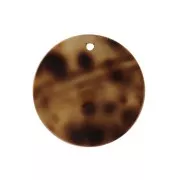 Pendente tondo 20 mm stampato leopardo in madreperla - Marrone- Nero x1