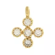 Mini ciondolo croce 9x7 mm con Ossido di zirconio 1.3 mm - Dorato con oro fino - Crystal x1