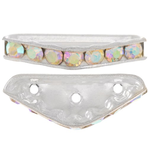 Rondella Mezza-Luna 3 fori mm. 22x8 argentata Crystal AB x1