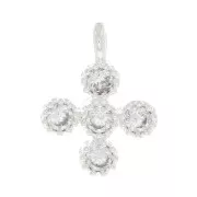 Mini ciondolo croce 9x7 mm con Ossido di zirconio 1.3 mm Placcatura argento fino - Crystal x1