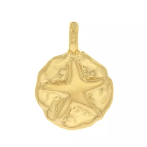 Ciondolo tondo irregolare stella del mare 9 mm - Dorato con oro fino x1