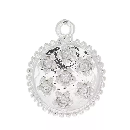 Ciondolo tondo lavorato con Ossido di zirconio 11 mm - Placcatura argento fin - Crystal x1