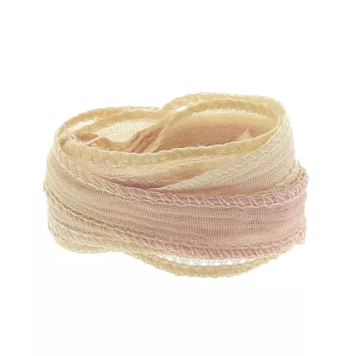 Nastro di seta 10 mm - Tie and dye - Crema - Rosa pallido x85cm