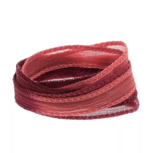 Nastro di seta 10 mm - Tie and dye - Rosso scuro - Rosso chiaro x85cm