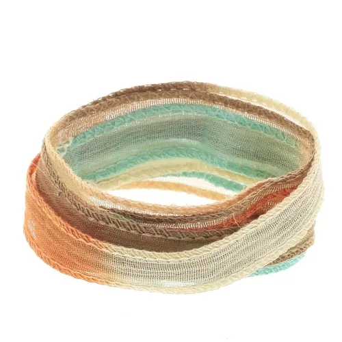 Nastro di seta 10 mm - Tie and dye - Blu chiaro - Marrone - Arancione x85cm
