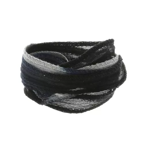 Nastro di seta 10 mm - Tie and dye - Noir - Gris - Blu scuro x85cm