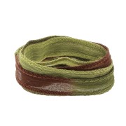 Nastro di seta 10 mm - Tie and dye - Verde oliva - Verde chiaro - Marrone x85cm|raw }}