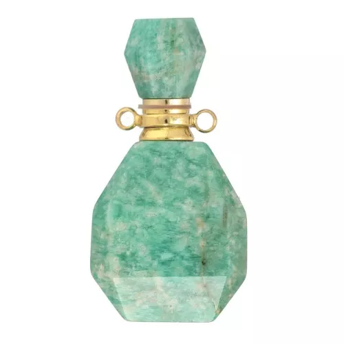Pendente in pietra semipreziosa 39x20 mm Amazonite Acciaio inossidabile Oro x1