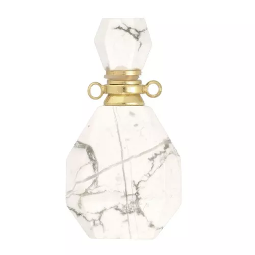 Flacone di profumo pendente in pietra gemma 38x20 mm - Howlite - Acciaio inox Dorato x1