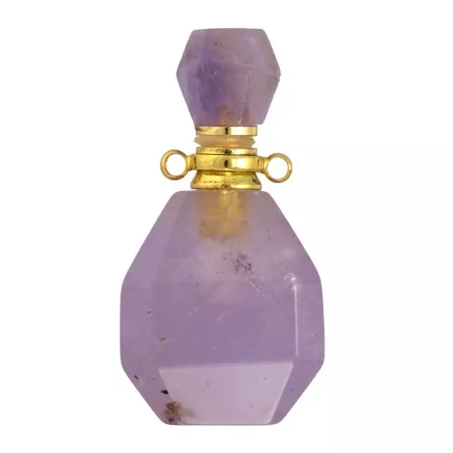 Flacone di profumo pendente in pietra gemma 38x20mm Ametista Acciaio Inox Oro x1