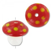Perlina a fungo in vetro 18x16,5 mm - Motivo a pois - Rosso - Giallo x1|raw }}