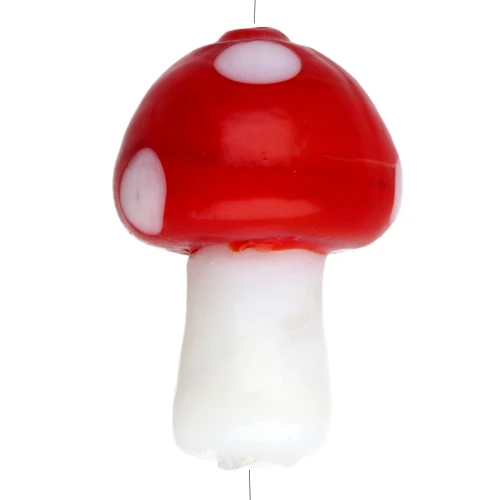 Perlina di vetro a fungo 15x11 mm - Motivo a pois - Rosso - Bianco x1