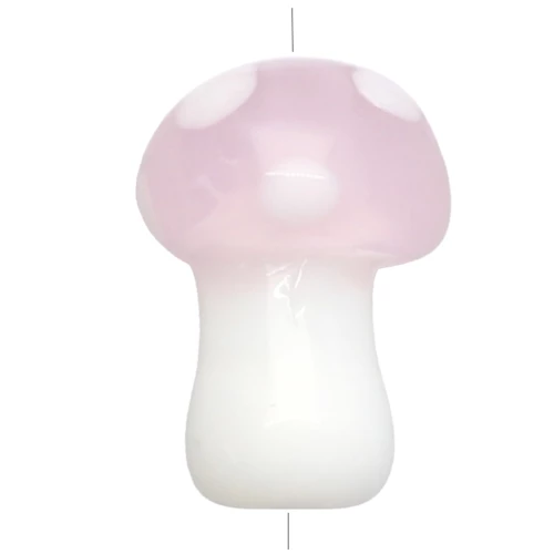 Perla a fungo in vetro 14X10 mm - Motivo a pois - Rosa chiaro - Bianco x1