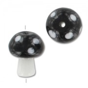 Perlina a fungo in vetro 19x15 mm - motivo a pois - Nero - Bianco x1