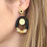 Pendente ovale scavata in resina opaca 44x33 mm - Nero x1