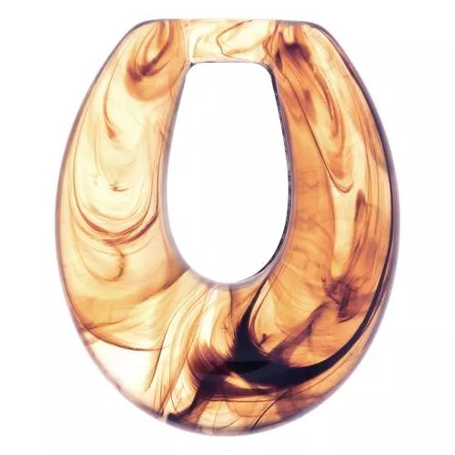 Pendente goccia scavata in resina 33x27 mm - Trasparente marmo marrone x1