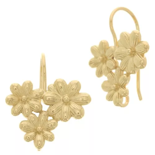 Orecchini trio di fiore 19x16 mm Anello aperto- Placcato oro 3 micron x2