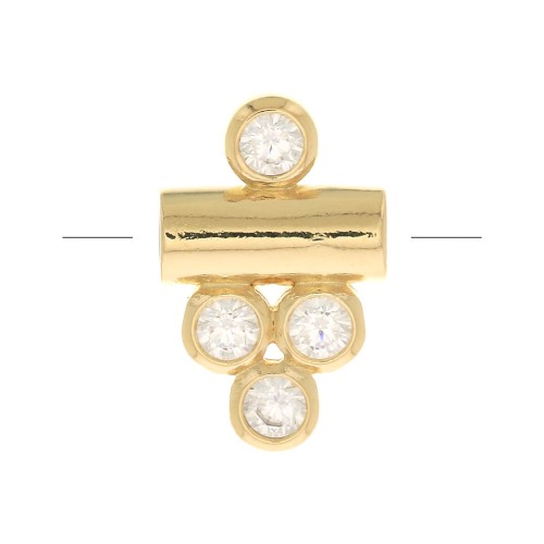 Perla tubo con 4 Ossido di zirconio 11x7 mm - Crystal - Placcato oro 3 micron x1