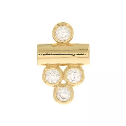 Perla tubo con 4 Ossido di zirconio 11x7 mm - Crystal - Placcato oro 3 micron x1