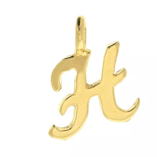 Ciondolo lettere alfabeto 10 mm - carattere corsivo - H - Placcato oro 3 micron x1