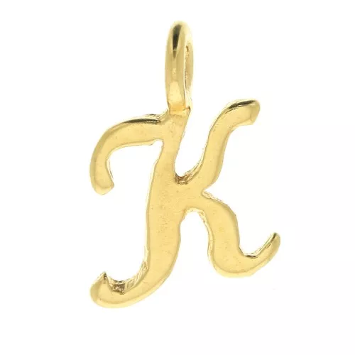 Ciondolo lettere alfabeto 10 mm - carattere corsivo - K - Placcato oro 3 micron x1