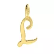 Ciondolo lettere alfabeto 10 mm - carattere corsivo - L - Placcato oro 3 micron x1