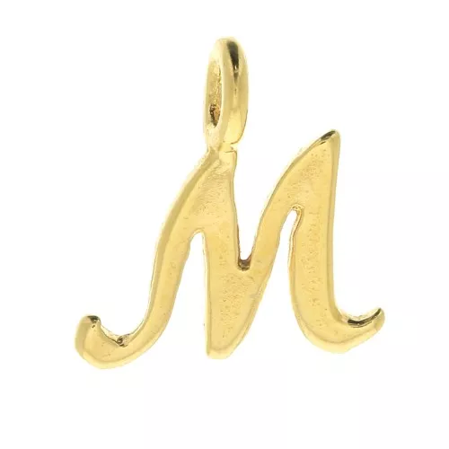 Ciondolo lettere alfabeto 10 mm - carattere corsivo - M - Placcato oro 3 micron x1