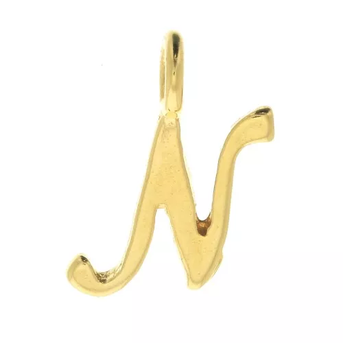 Ciondolo lettere alfabeto 10 mm - carattere corsivo - N - Placcato oro 3 micron x1