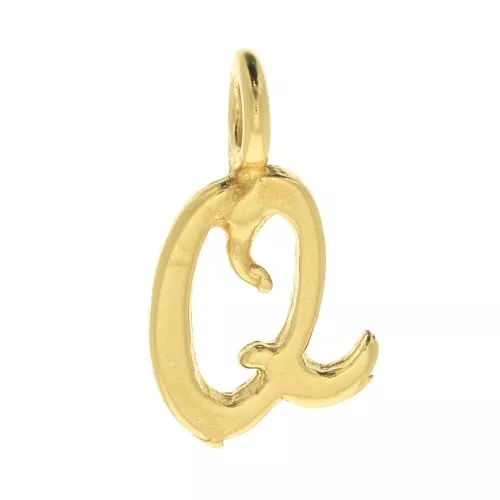 Ciondolo lettere alfabeto 10 mm - carattere corsivo - Q - Placcato oro 3 micron x1