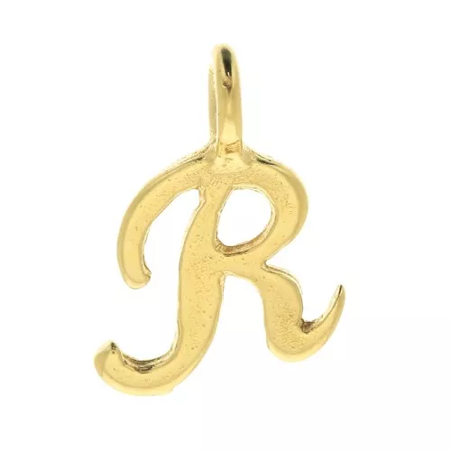 Ciondolo lettere alfabeto 10 mm - carattere corsivo - R - Placcato oro 3 micron x1